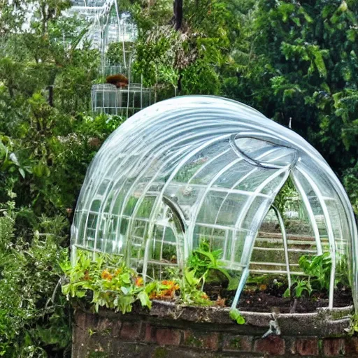 Prompt: a greenhouse that is the top of a mushroom, glass, transparent, high detail