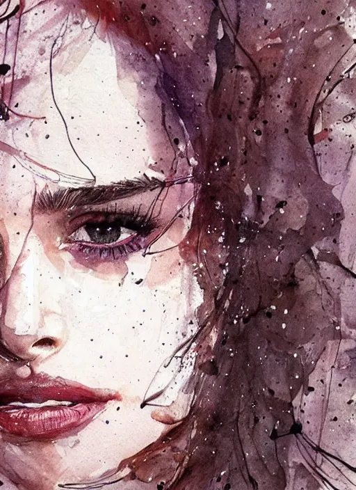 Image similar to nathalie portman by agnes cecile, ink drops, autumn lights