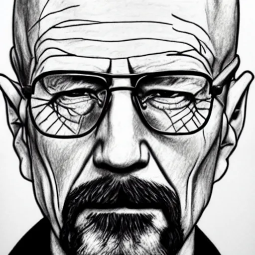 Prompt: pencil drawing of walter white