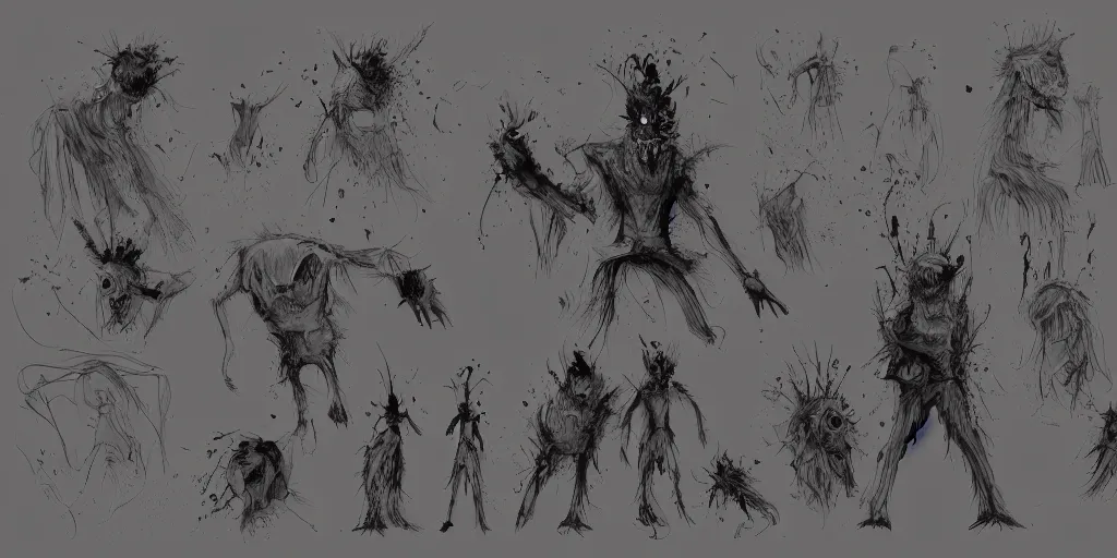 Image similar to babadook, character sheet, concept design, contrast, kim jung gi, greg rutkowski, zabrocki, karlkka, jayison devadas, trending on artstation, 8 k, ultra wide angle, pincushion lens effect