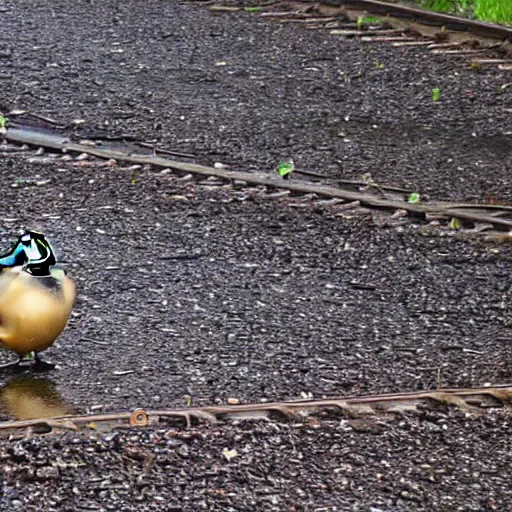 Image similar to A duck going home from work by train