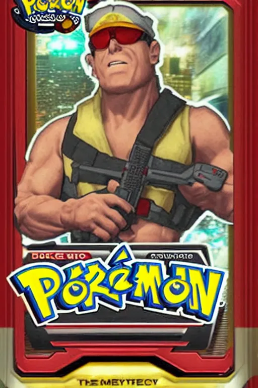 Image similar to Pokemon card of Duke Nukem, highly detailed trading card screenshot