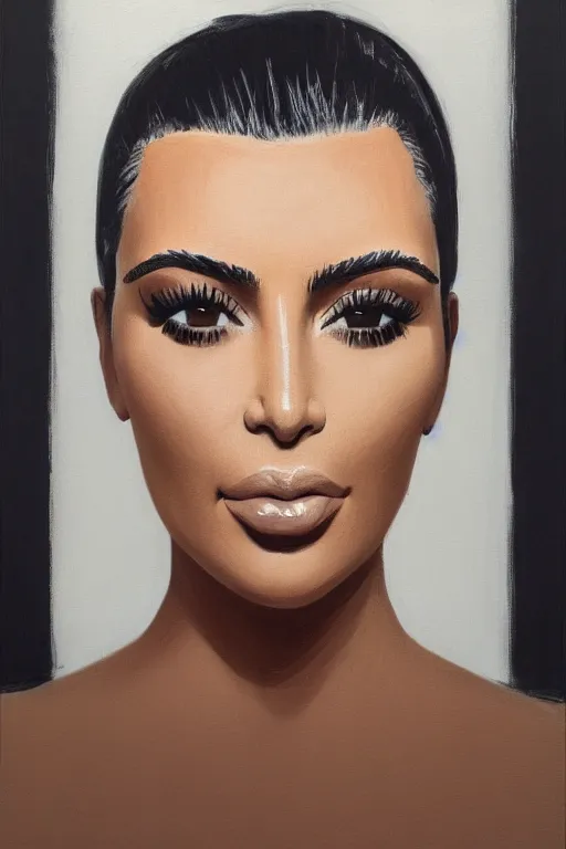 Prompt: kim kardashian frontal portrait, artwork by luc tuymans