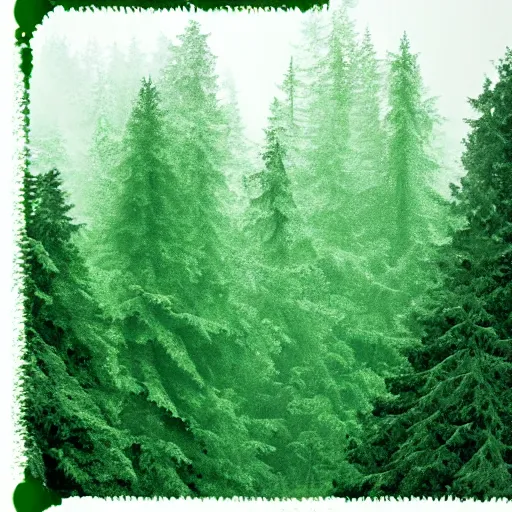 Image similar to digital steam, pixels forest, very low contrast, very low saturation, green cast gradient