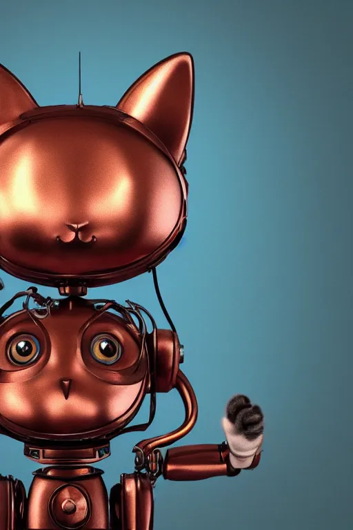 Prompt: a cute cat robot, painted by wally wood and matt jefferies, trending on artstation, steam punk, bright macro view pixar, award - winning, blueprint, big eyes, copper wire whiskers, chillwave, realism