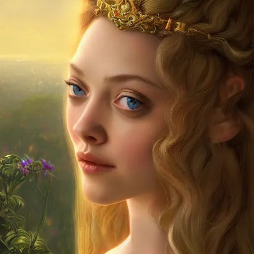 Image similar to beautiful young amanda seyfried as the rapunzel princess, closeup, d & d, fantasy, intricate, elegant, highly detailed, digital painting, artstation, concept art, matte, sharp focus, illustration, art by artgerm and greg rutkowski and alphonse mucha