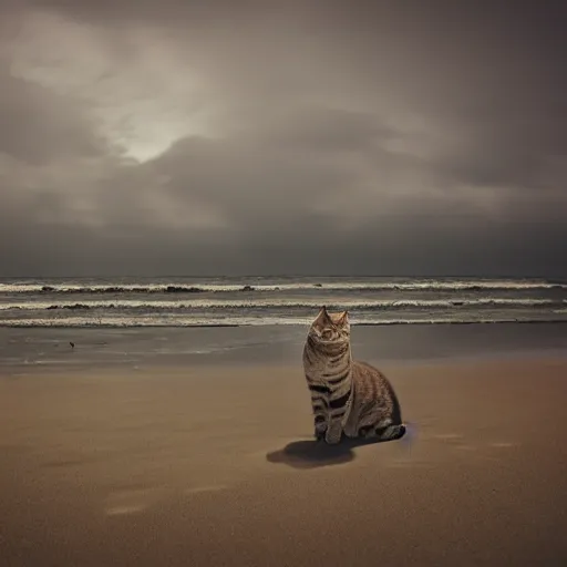 Image similar to cat in the beach lonley, night, cloudy