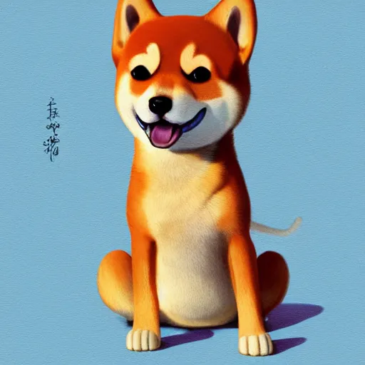 Image similar to goro fujita ilustration a happy baby shiba inu by goro fujita, painting by goro fujita, sharp focus, highly detailed, artstation