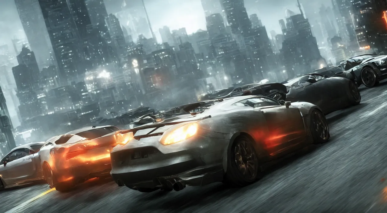 Image similar to Need for Speed Most Wanted gameplay, realistic matte painting