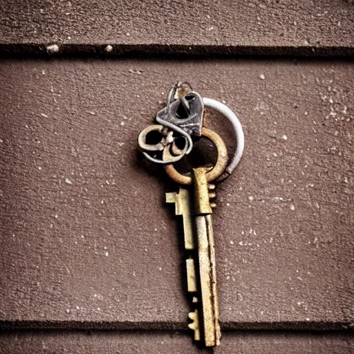 Prompt: a rusted old key, intricated
