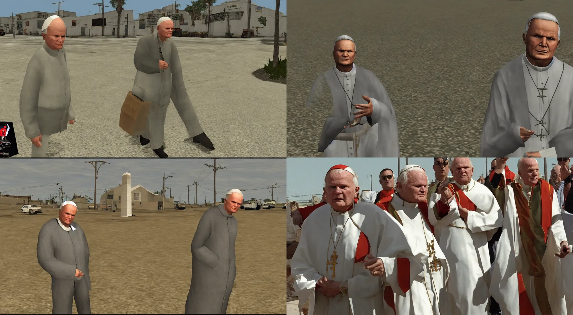 Prompt: john paul II in gta san andreas, screenshot