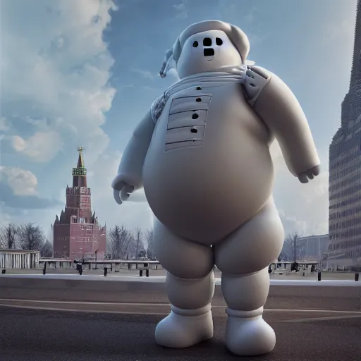 Image similar to Stay Puft Marshmallow Man in Moscow, octane render, cinematic, hyper realism, octane render, 8k,