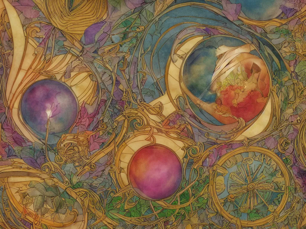 Image similar to the orb of time, sunlight study, art nouveau, by maria sibylla merian and ( ( ( ( lisa frank ) ) ) ), 8 k, sharp focus, octane render, ( ( ( ( kauai ) ) ) )