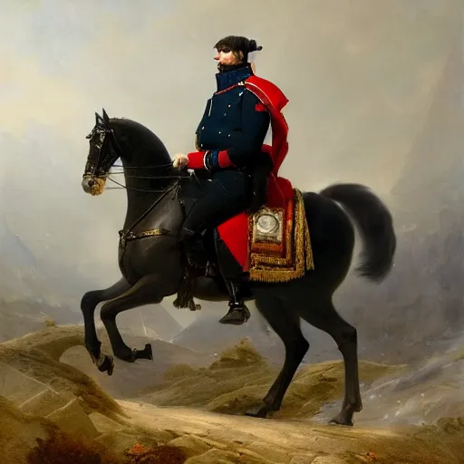 Prompt: Portrait of Napoleon Bonaparte and his new electric scooter by Jeremy Lipkin and Giuseppe Dangelico Pino, oil on canvas, epic pose, cinematic, poster, 8k