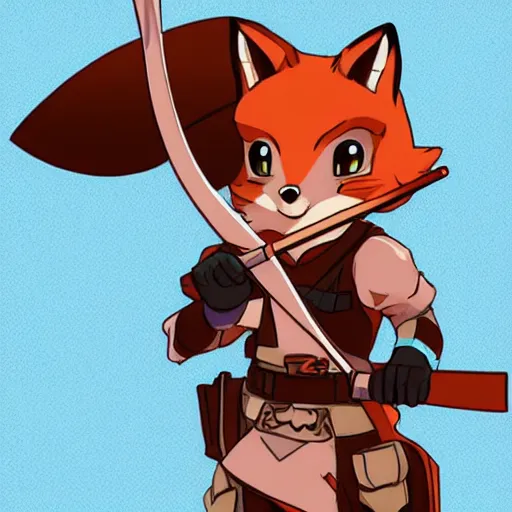 Image similar to a fox ranger holding a bow, by ken sugimori, official art, poster art, dungeons and dragons, detailed, vector, trending on artstation