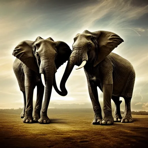 Prompt: physic tandem war elephant