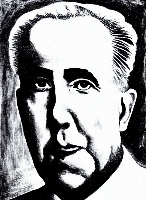 Prompt: portrait of niels bohr, penned with black ink, smooth lines, stipples, smooth, on white