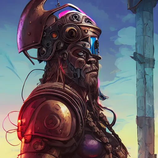 Image similar to cyberpunk viking helmet mask warrior goddess robot ninja fantasy, art gta 5 cover, official fanart behance hd artstation by jesper ejsing, by rhads, makoto shinkai and lois van baarle, ilya kuvshinov, ossdraws