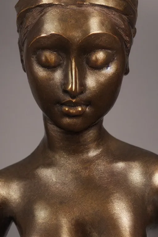 Prompt: beautiful woman as a bronze sculpture,, single head, no double head,