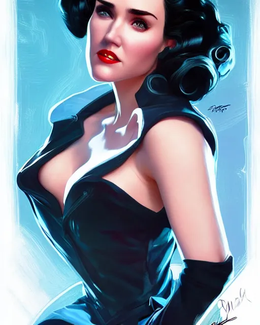 Image similar to a pin up and beautiful fashion charming dreamlke jennifer connelly, symmetrical face symmetrical eyes, character art, art by artgerm lau and wlop and and ilya kuvshinov and john singer sargent, rafael albuquerque comic art, hyperdetailed, 8 k realistic, symmetrical, frostbite 3 engine, cryengine, digital art