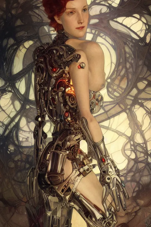 Image similar to organic cyborg , art deco, cinematic lighting, sci fi fantasy, intricate, elegant, highly detailed, lifelike, photorealistic, 2d matte illustration, artstation, illustration, concept art, smooth, sharp focus, art by John Collier and Albert Aublet and Krenz Cushart and Artem Demura and Alphonse Mucha