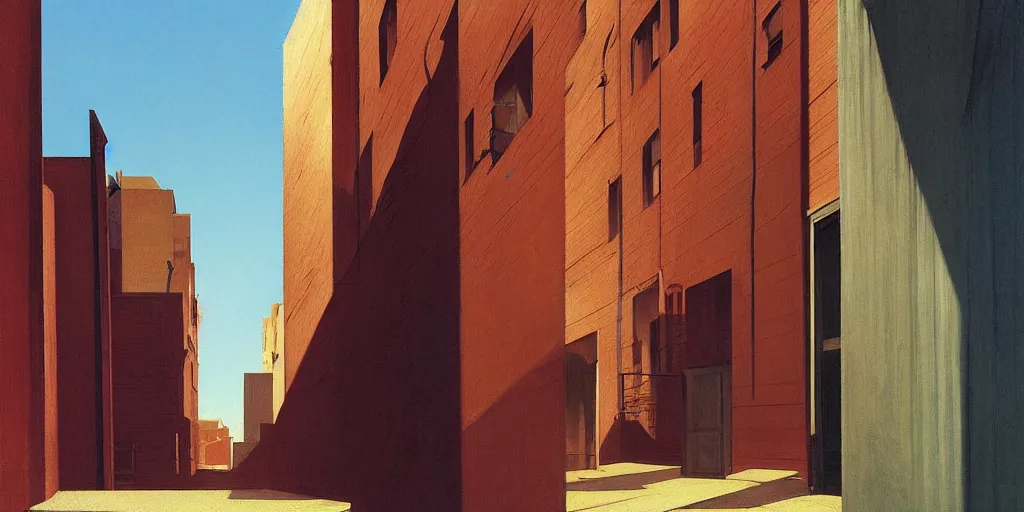 Image similar to city alley by Edward Hopper and James Gilleard, Zdzislaw Beksinski, highly detailed, vacant