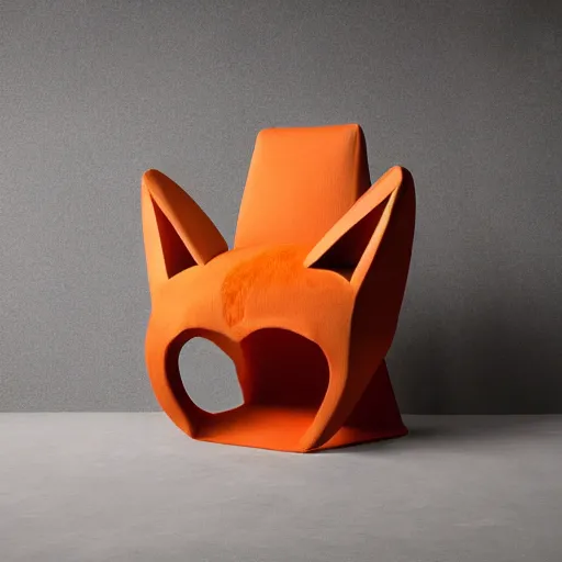 Image similar to a chair in the shape of a fox, advertising photography