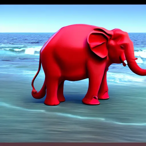 Image similar to red elephant with wheels driving on the Pacific ocean, highly detailed, 8k, bordering on artstation,