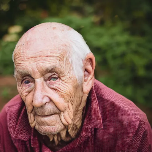 Image similar to Profile portrait of an elderly man with sausage growing from his ear, Canon EOS R3, f/1.4, ISO 200, 1/160s, 8K, RAW, unedited, symmetrical balance, in-frame