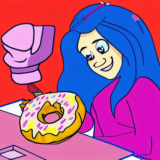 Image similar to Mabel Pines eating a donut, colourful, drawing, masterpiece, high detail, digital art, by Alex Hirsch