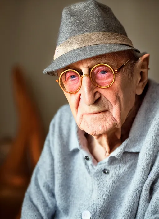 Image similar to DSLR photo portrait still of 81 year old age 81 John Lennon at age 81!!!, 85mm f1.8
