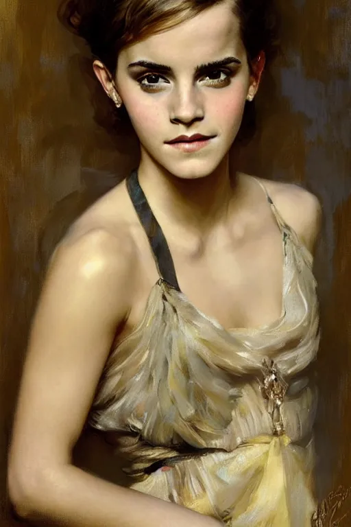 Image similar to emma watson detailed portrait painting by gaston bussiere craig mullins j. c. leyendecker richard avedon