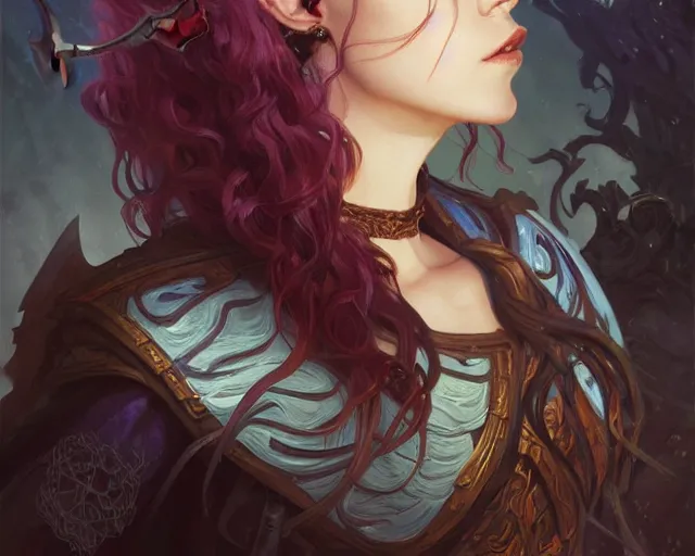 Prompt: changeling who is eclectic and has bushy hair along with a sword, deep focus, d & d, fantasy, intricate, elegant, highly detailed, digital painting, artstation, concept art, matte, sharp focus, illustration, hearthstone, art by artgerm and greg rutkowski and alphonse mucha