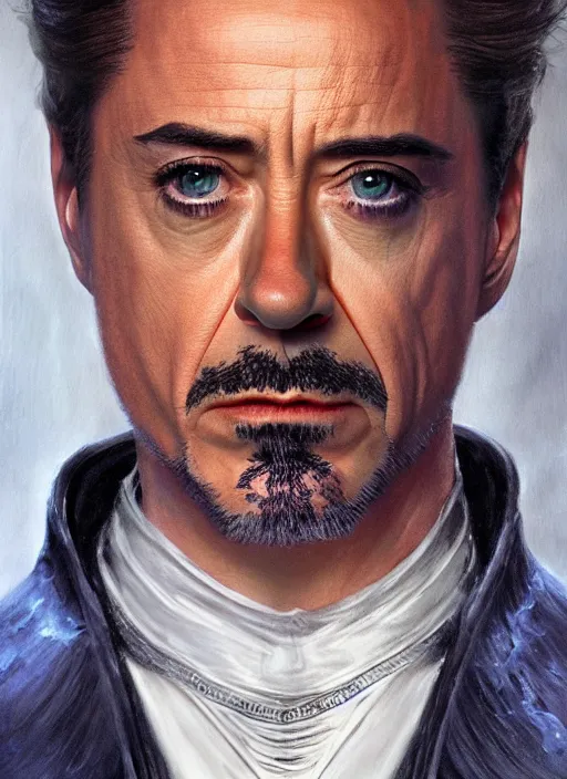 Prompt: robert downey jr. as evil saurman the white, by alan lee, lord of the rings, smooth, oil painting, matte painting, concept art, trending on artstation, promotional artwork, film still, elegant, photorealistic facial features, intricate, detailed face, cinematic lighting