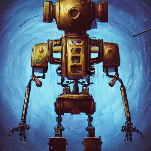 Image similar to low angle shot of A Robot With its head missing, gushing out oil from the hole, walking towards the viewer, neon color scheme, by Clive Barker , intricate, elegant, highly detailed, centered, digital painting, artstation, concept art, smooth, sharp focus, illustration, artgerm, Tomasz Alen Kopera, Peter Mohrbacher donato giancola, Joseph Christian Leyendecker, WLOP, Boris Vallejo.