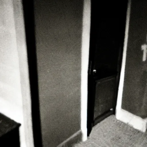 Image similar to insane nightmare, no light, everything is blurred, creepy shadows, black coffin in the room, very poor quality of photography, 2 mpx quality, grainy picture