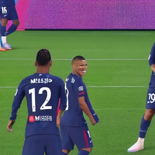 Prompt: messi ronaldo neymar and mbappe playing together for paris saint-germain 4k very detailed realistic