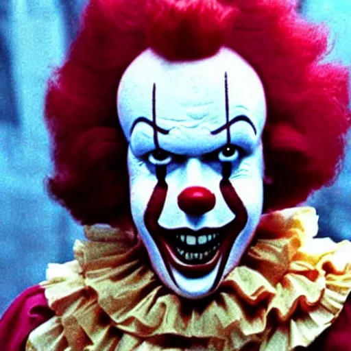 Image similar to Ronald McDonald as Pennywise, It, 1990 film, killer clown