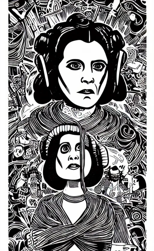 Prompt: mcbess illustration of Princess Leia