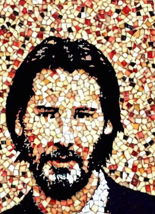 Image similar to a mosaic of keanu reeves made of quinoa seeds