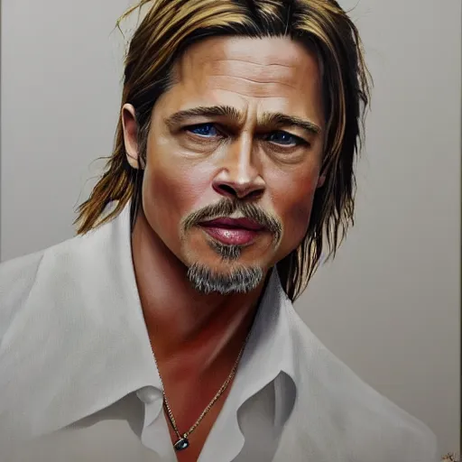 Prompt: brad pitt, by johnny depp, oil on canvas