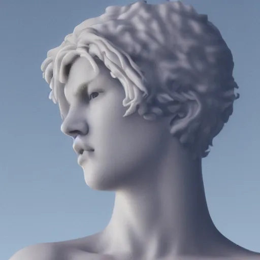 Prompt: a white marble statue of a youth's head vicissitude octane render detailed vaporwave
