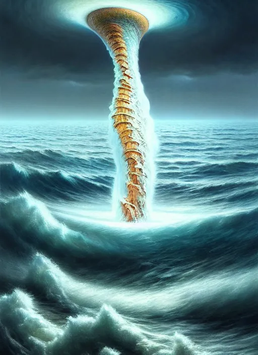 Image similar to A hyper-detailed 3d render like a Oil painting of the Ocean’s dream of The Upward Spiral, surrealism!!!!! surreal concept art, lifelike, photorealistic, digital painting, aesthetic, smooth, sharp focus, Artstation HD, by Greg Rutkowski, Chris Tulloch McCabe, Valentina Remenar and Asher Duran,