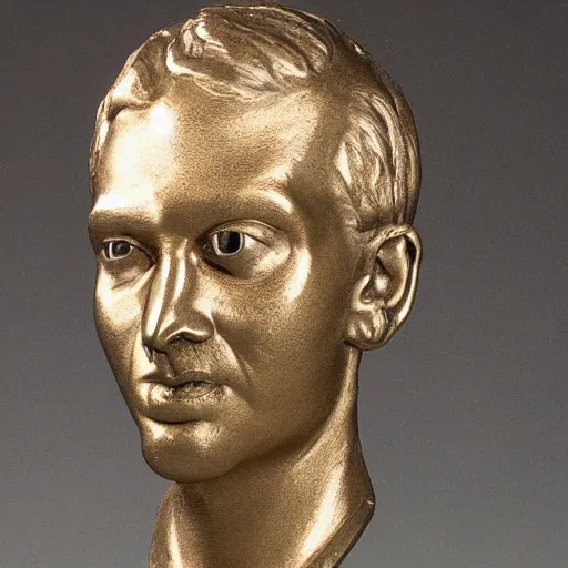 Image similar to metal bust of artist christian funnell, accurate likeness