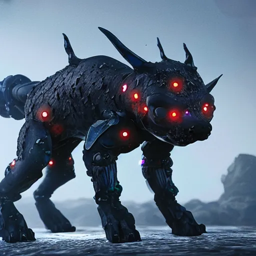 Image similar to hybrid of a cyborg dog and an agate golem kaiju, landscape agate, ultra detailed, 8 k, rule of thirds, professional lighting, unreal engine.