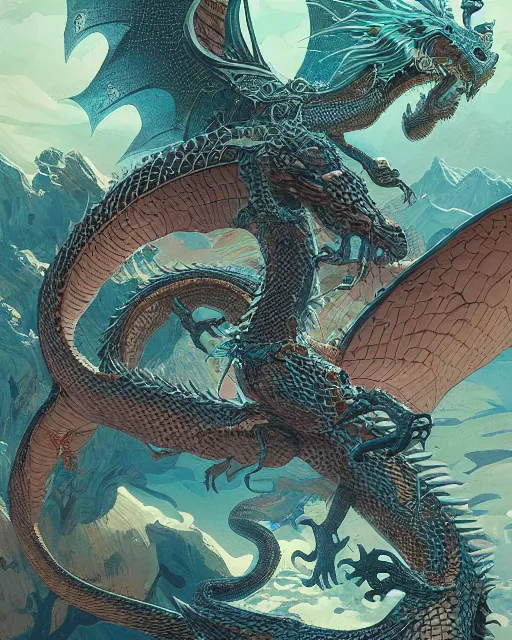 Image similar to a dragon serpent, digital art, illustrated by james gurney and victo ngai