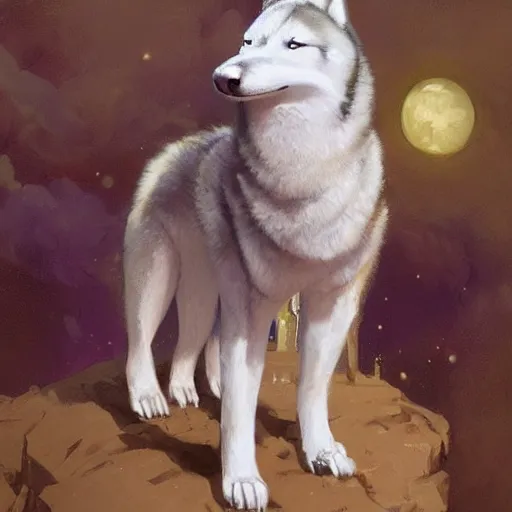 Image similar to portrait of an anthropomorphic husky astronaut, furry furaffinty, husky astronaut fursona, by greg rutkowski and gregory manchess