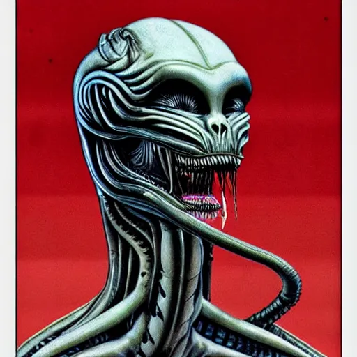 Image similar to alien trump, sharpt teeth, by h. r. giger, nightmare fuel, nightmarish, intricate, highly detailed, optical illusion