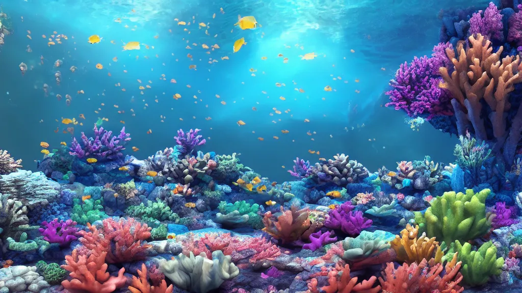 Prompt: coral reef with fish and light rays, raytracing, 8 k uhd, octane render, unreal engine, hyper detailed