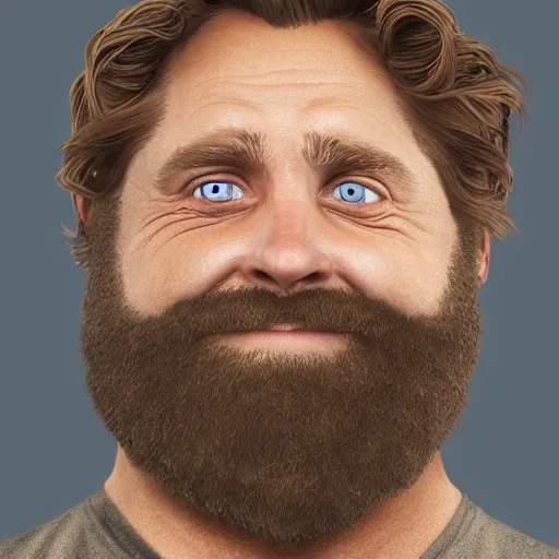 Image similar to hyperrealistic zach galifianakis smiling while hung by the neck noose, stunning 3 d render inspired by istvan sandorfi & greg rutkowski & mike judge, perfect symmetry, dim volumetric cinematic lighting, 8 k octane comprehensive render, extremely mega hyper - detailed and lifelike attributes & atmosphere, intricate, realistic flesh texture, masterpiece, artstation, stunning,